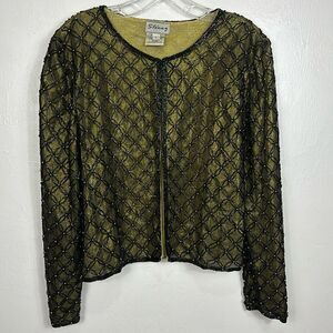 Stenay Vintage Black Gold Silk Long Sleeve Beaded Evening Jacket Size L